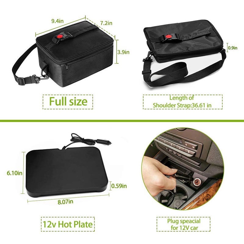 Rottogoon Portable Oven, 12V Car Food Warmer Portable Personal Mini Oven Electric Heated Lunch Box for Meals Reheating & Raw Food Cooking for Road Trip/Camping/Picnic/Family Gathering(Black) - Image 4